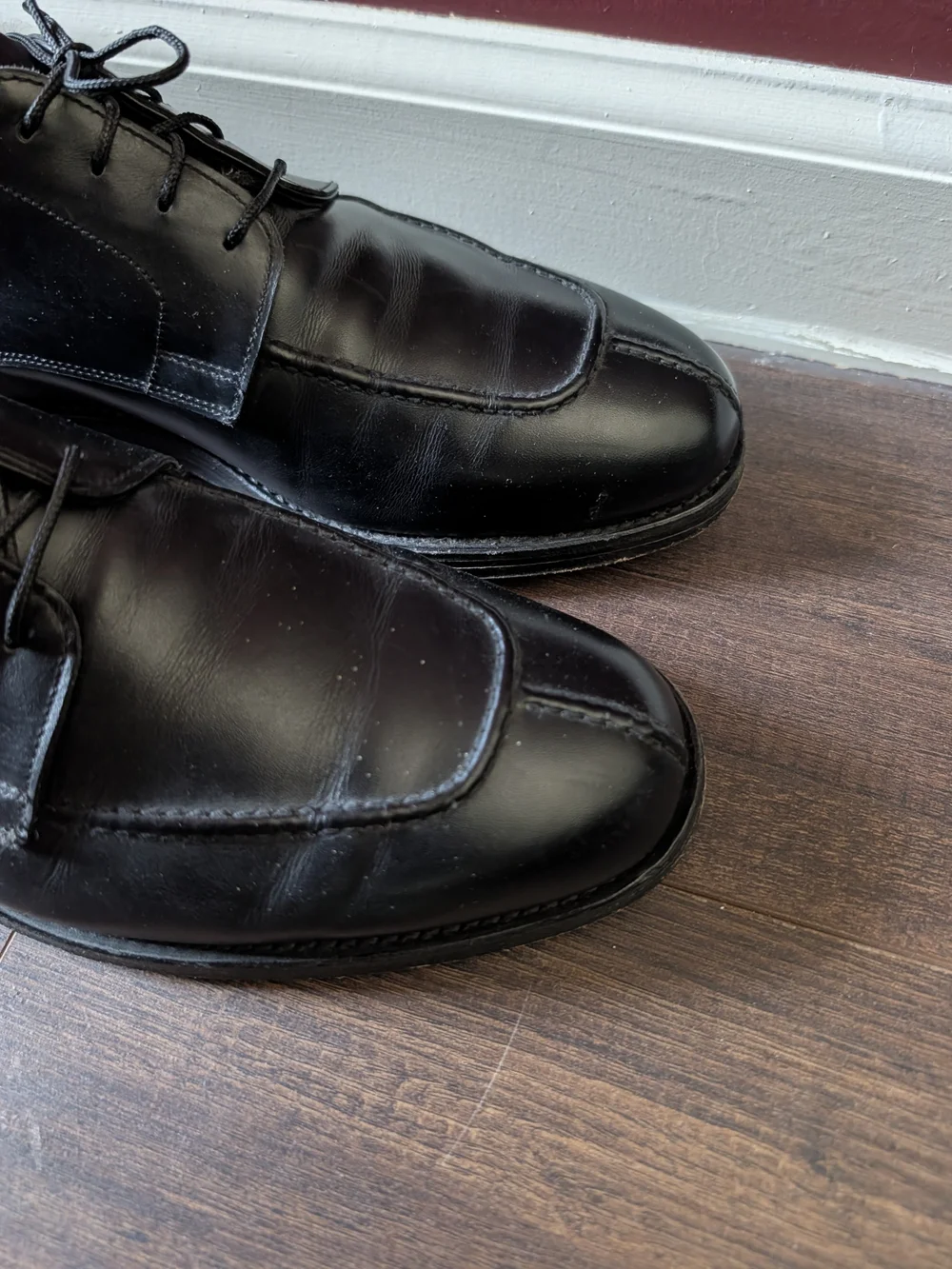 BARRIE LTD. Black Leather Bench Made In England Norwegian Split Toe Derby Shoes